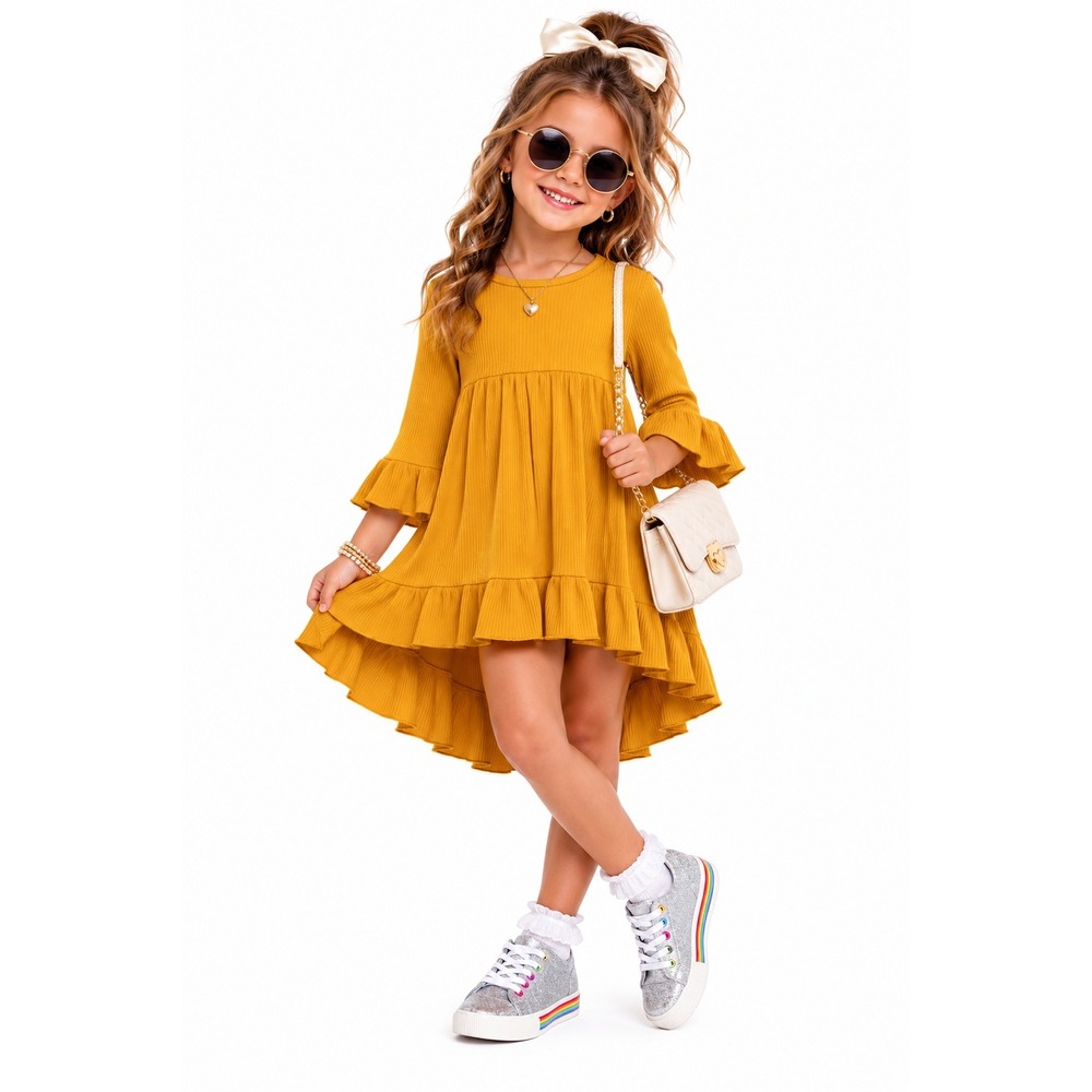 Girls Ribbed Hi-Low Dress Yellow Size 5T New With Tags